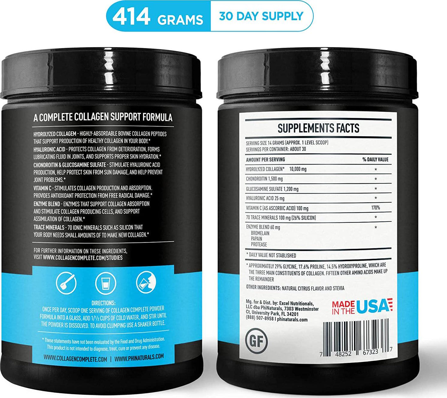 Collagen Powder - Hydrolyzed Collagen - Anti-Aging Collagen Supplements - Premium Bovine Collagen Hydrolysate - Grass Fed Non-GMO - Collagen Peptides Powder (Citrus Flavored)