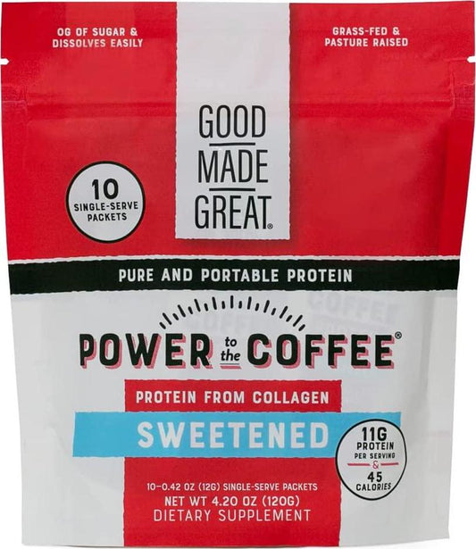 Collagen Protein Coffee Mix-in (12g) Grass-Fed Pure Protein - Keto and Paleo Friendly - NO Dairy, Whey, or Soy - Naturally Sweetened- Sugar-Free - 10 Pack
