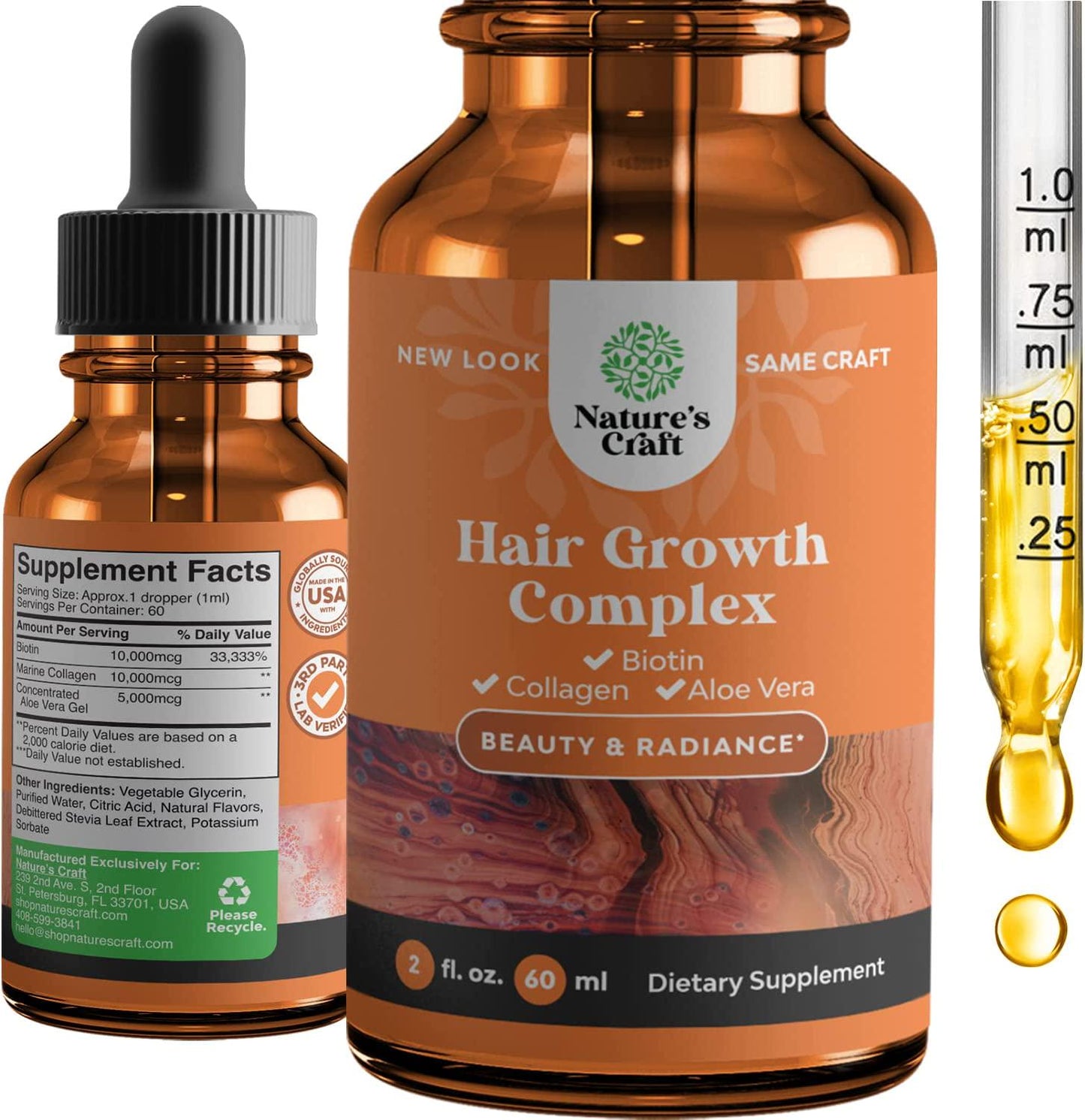 Collagen and Biotin Hair Growth Complex - Liquid Biotin for Hair Growth with Biotin 10000mcg Aloe Vera Vitamin E and Marine Collagen for Hair Growth Support Packed with Hair Skin and Nails Vitamins
