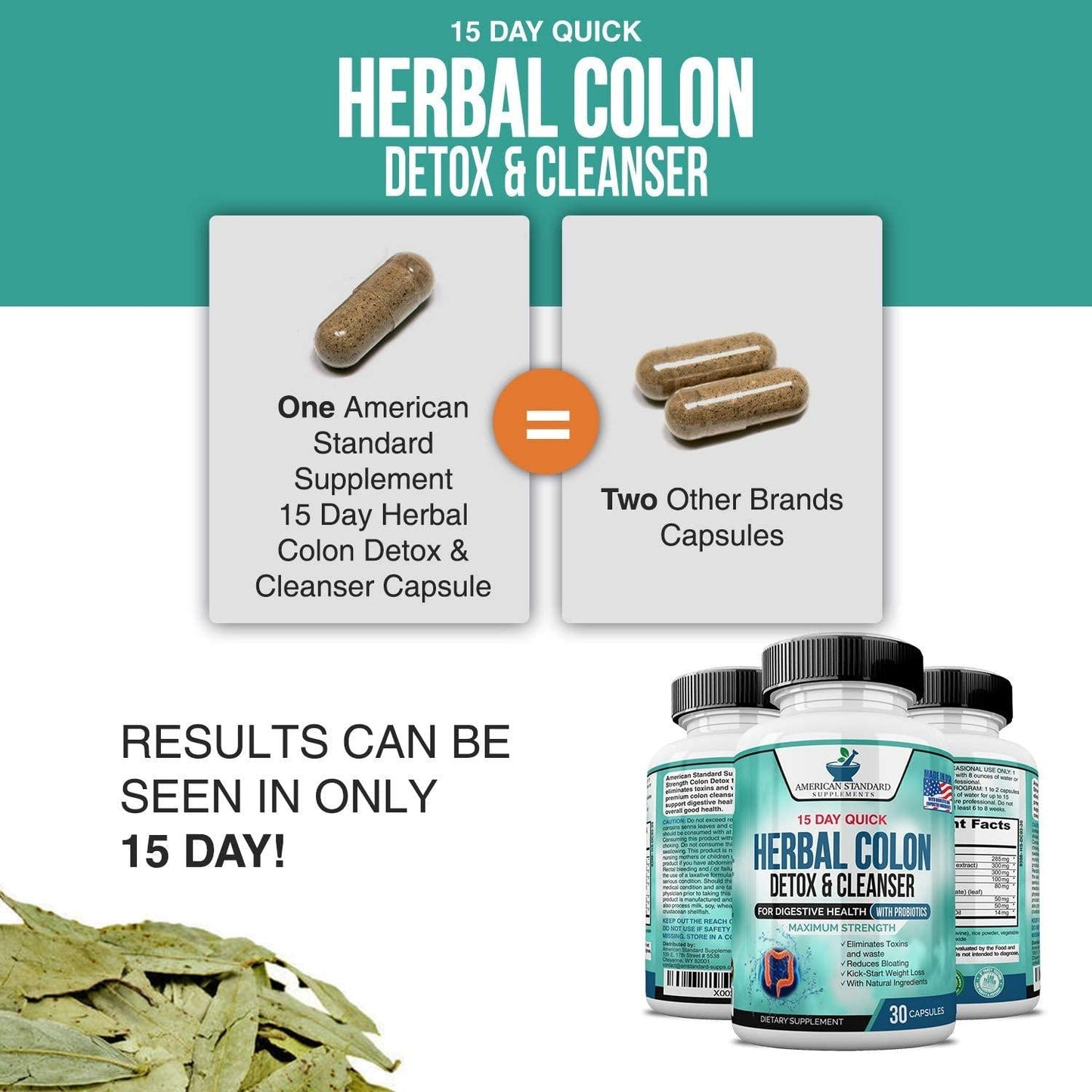 Colon Cleanse, Colon Detox, Colon Cleanse Pills, Colon Cleanser, Herbal Laxative, Detox Cleanser, Detox Supplements for Bloating, Constipation Relief, Digestive Health, Bowel Movement. 60 Vegan Caps