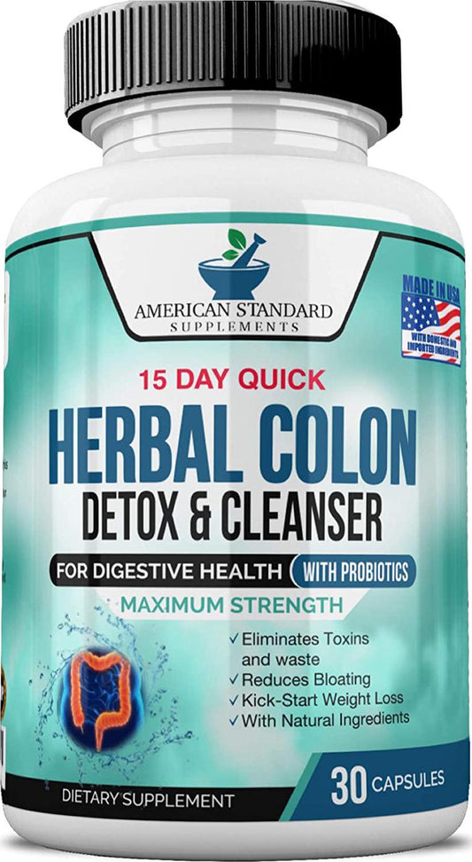 Colon Cleanse, Colon Detox, Colon Cleanse Pills, Colon Cleanser, Herbal Laxative, Detox Cleanser, Detox Supplements for Bloating, Constipation Relief, Digestive Health, Bowel Movement. 60 Vegan Caps