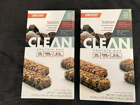 Come Ready Nutrition Clean Protein Bars (2 pack) 48 Total Bars - 24 Chocolate Sea Salt and 24 Chocolate Peanut Butter ONLY $1.38/Bar