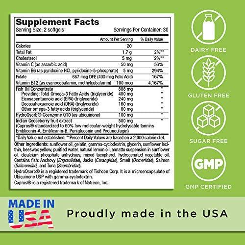 Complete Cardio Solution: Heart Health Supplement, Cholesterol Support, Blood Pressure Support, CoQ10 Supplement 100 mg, HydroQsorb, Capros, Omega-3. 60 Softgels