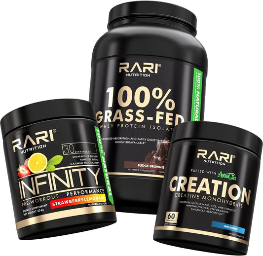Complete Muscle Stack - Infinity Preworkout Powder (Strawberry Lemonade) + Whey Protein Isolate + Creatine Monohydrate