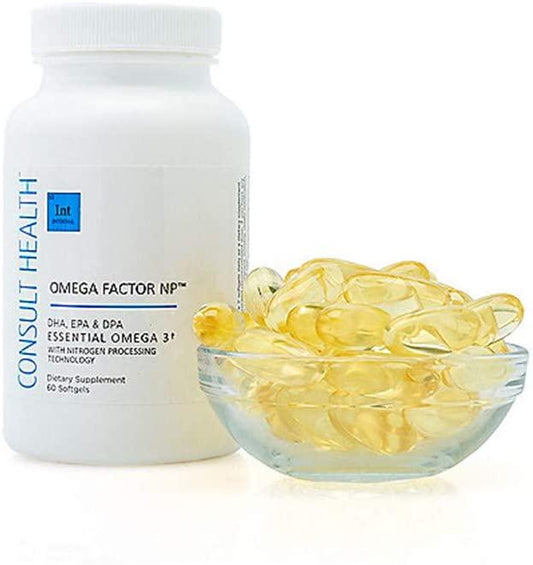 Consult Health Omega Factor NP DHA, EPA, and DPA Essential Omega 3 Dietary Supplement Softgels w/ 2600mg Fish Oil – Supports Brain and Heart Health - 60 Count (1 Pack)