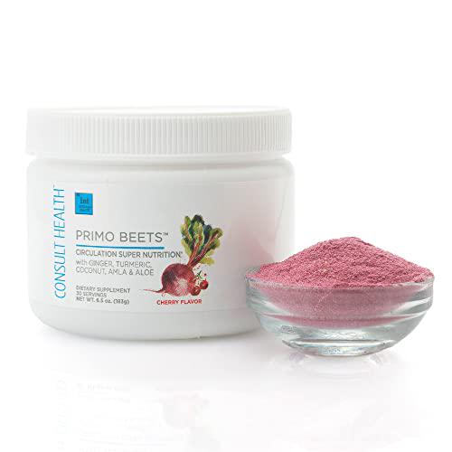 Consult Health Primo Beets Circulation Super Nutrition Supplement - Cherry Flavor 30 Servings (Pack of 1) with Ginger, Tumeric, Coconut, Amla and Aloe