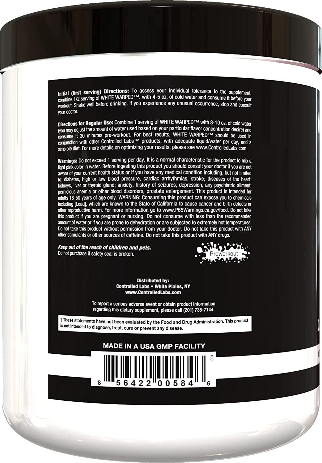 Controlled Labs White Warped Pre-Workout Energy, Endurance and Nitric Oxide Enhancer, Gummy Worm, 330 grams