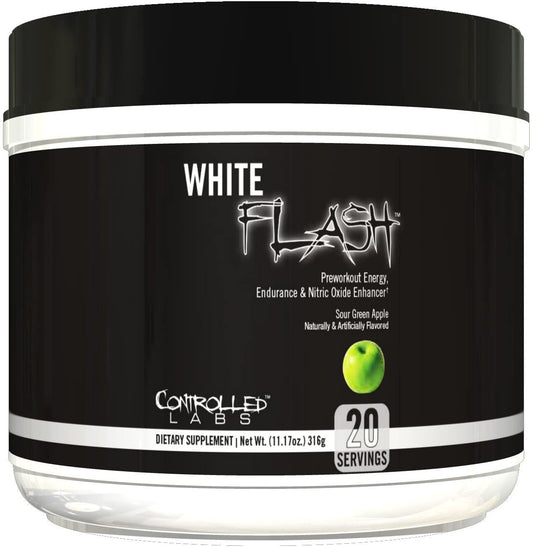 Controlled Labs White Flash Pre workout Energy Endurance and Nitric Oxide Enhance Sour Green Apple 318 Grams