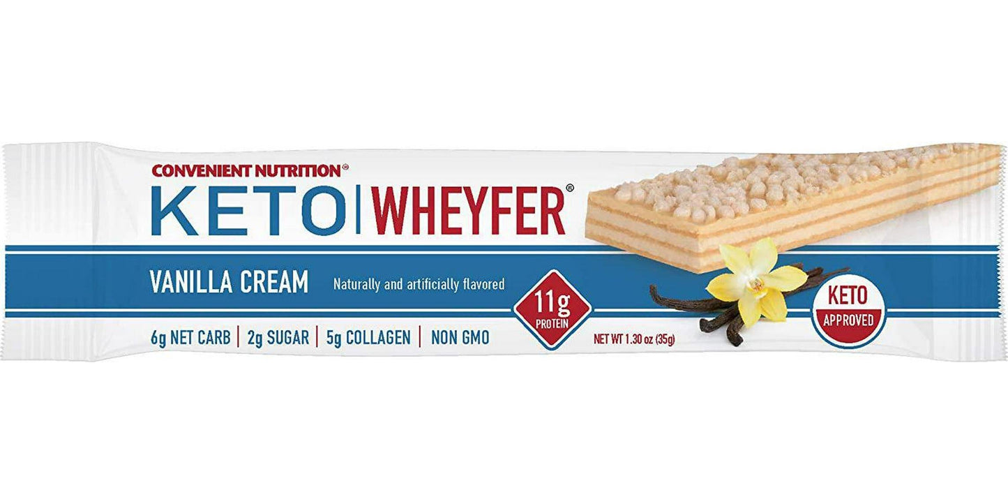 Convenient Nutrition Keto WheyFer Protein Snack Bars - Low Carb, Low Sugar, Ketogenic - Vanilla Cream 10 Bars