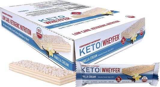 Convenient Nutrition Keto WheyFer Protein Snack Bars - Low Carb, Low Sugar, Ketogenic - Vanilla Cream 10 Bars