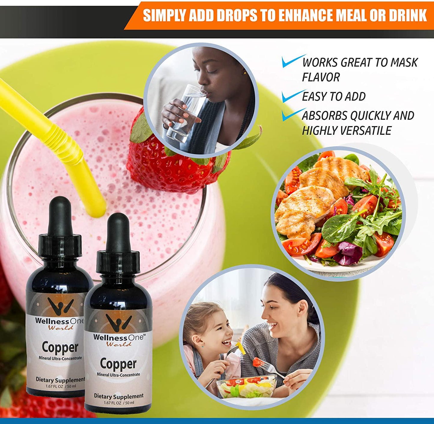 Copper - Best Liquid Ionic Mineral Supplement - (100 Days at 2mg per 10 Drops) 1.67fl oz. - Adjust Serving Sizes for Kids, Men and Women.