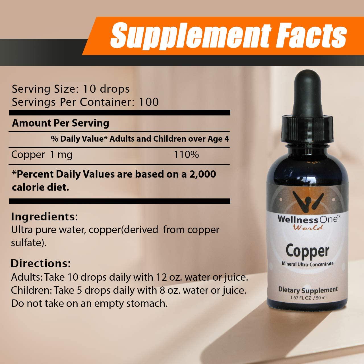 Copper - Best Liquid Ionic Mineral Supplement - (100 Days at 2mg per 10 Drops) 1.67fl oz. - Adjust Serving Sizes for Kids, Men and Women.