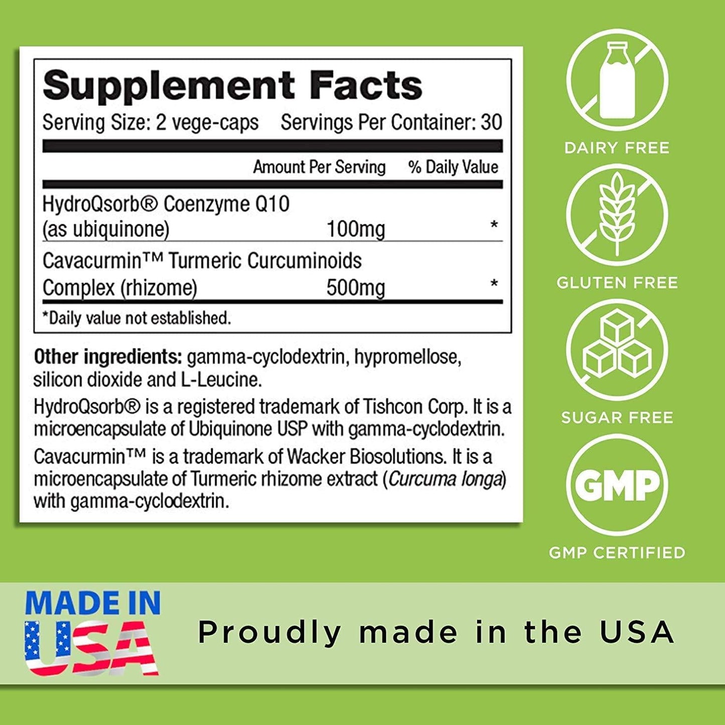 Coq-max with Curcumin: Co Q 10 Supplement 100 Mg with Tumeric Curumin, Heart Health, Natural Energy, Antioxidant, Anti-inflammatory, Cavacurmin, Hydroqsorb. 60 Vege-caps (30-Day Supply)