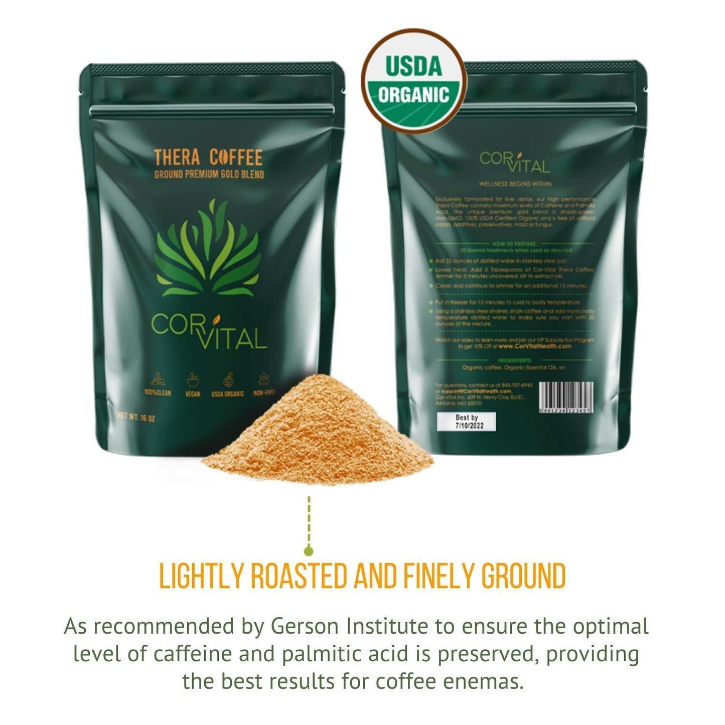 Cor-Vital 5lb Coffee Enema - Best Organic Coffee For Enema - Organic Enema Coffee - Gerson Approved Therapy Roast Coffee Detox Cleanse - Mold Free Coffee Colon Cleanse - Liver Cleanse Detox and Repair