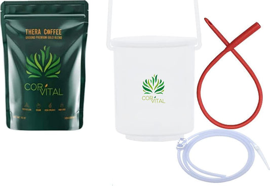 Cor-Vital Coffee Enema Kit For Colon Cleansing With 1 LB Enema Coffee - Gerson Approved Home Enema Kit - Enema Bucket Kit - Therapy Roast Coffee Detox Cleanse - Enema Coffee Organic
