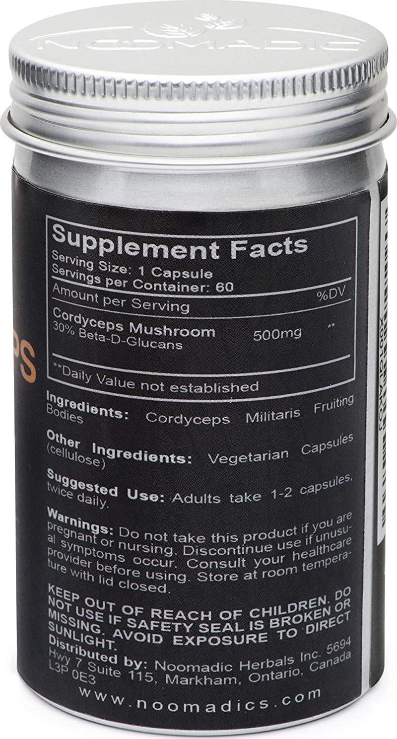 Cordyceps Mushroom Capsules Energy Immune System Asthma AMPK and Adrenal/Kidney Support Dual Extract 30% Beta-D-Glucans