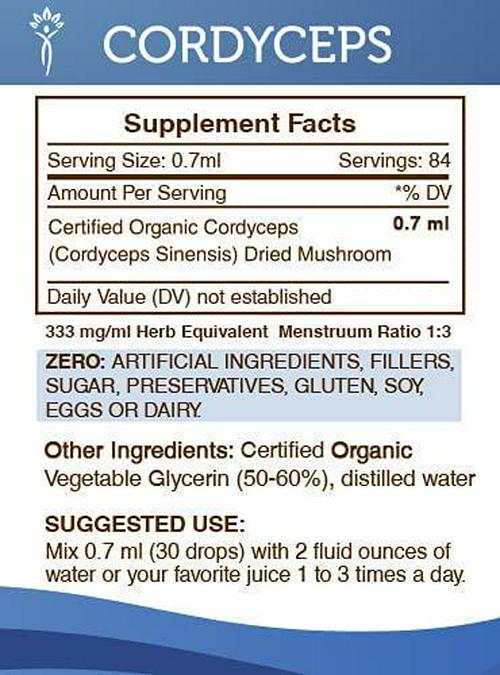 Cordyceps Tincture Alcohol-Free Extract, Organic Cordyceps Cordyceps Sinensis Vitality and Stamina 2 oz