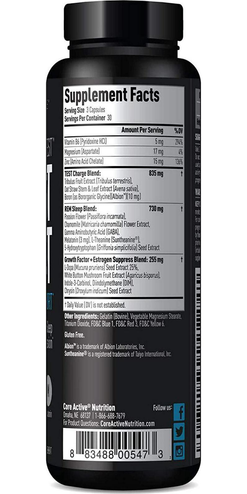 Core Active REM Test Booster - PM Testosterone Booster for Men with Melatonin for Adult Men - Muscle Recovery, and Lean Muscle Growth (90 Capsules)