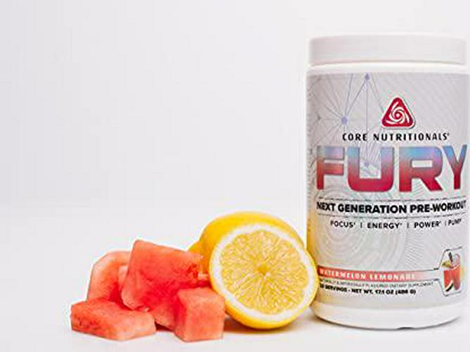 Core Nutritionals Fury Platinum Pre Workout Intensifier with 375mg Caffeine, 5G Creatine Monohydrate, 6G L-Citruline for Maximum Pump, Power, Focus and Energy, 20 Servings (Watermelon Lemonade)