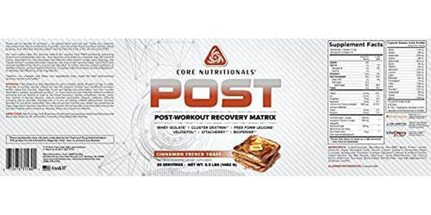 Core Nutritionals Post Post-Workout Recovery Matrix with Cyclic DextrinÂ , VelositolÂ , for Optimum Protein Absorption, Glycogen Replenishment, Muscle Recovery 20 Servings (Cinnamon French Toast)