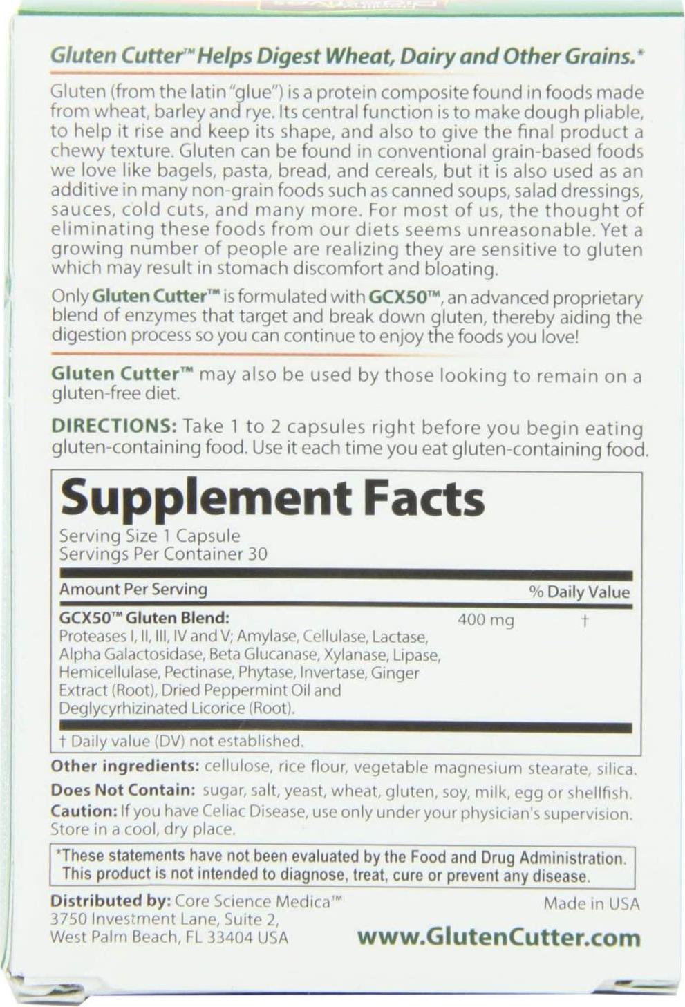 Core Science Medical Gluten Cutter Capsules, 30 Count (Pack of 2, 60 Count Total)