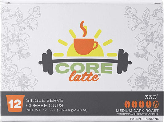 Corelatte Coffee 360 Nutrition, Intermittent Fasting Coffee Featuring Collagen Protein, Fiber, Multivitamins, Whole Food Antioxidants and More: Medium Dark Roast with Real Chocolate Flavoring- Coffee Pods