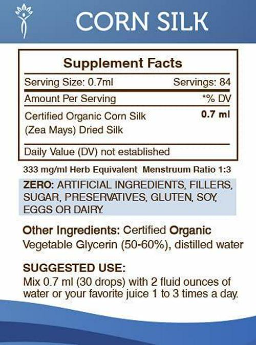 Corn Silk Tincture Alcohol-Free Extract, Organic Corn Silk (Zea Mays) Dried Silk (2 FL OZ)