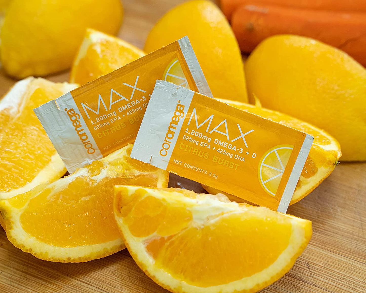 Coromega MAX High Concentrate Omega 3 Fish Oil, 2400mg Omega-3s with 3X Better Absorption Than Softgels, 30 Single Serve Packets, Citrus Burst Flavor; Anti Inflammatory Supplement with Vitamin D