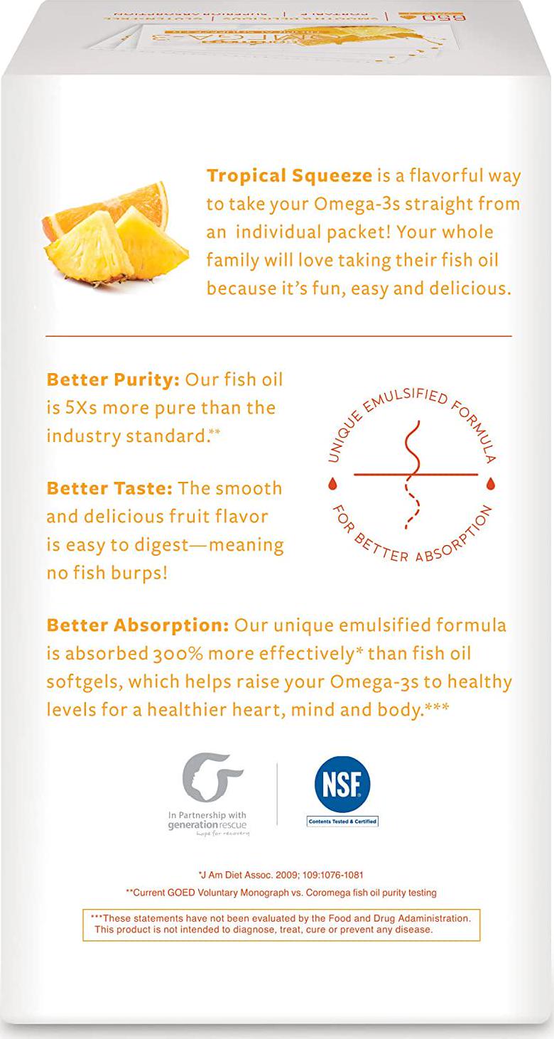 Coromega Omega3 Squeeze with Vitamin D3, Tropical Orange, 90 Count (Packaging may vary)