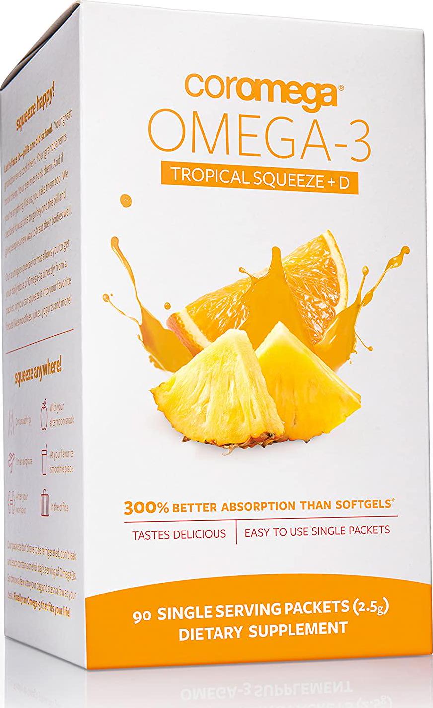 Coromega Omega3 Squeeze with Vitamin D3, Tropical Orange, 90 Count (Packaging may vary)
