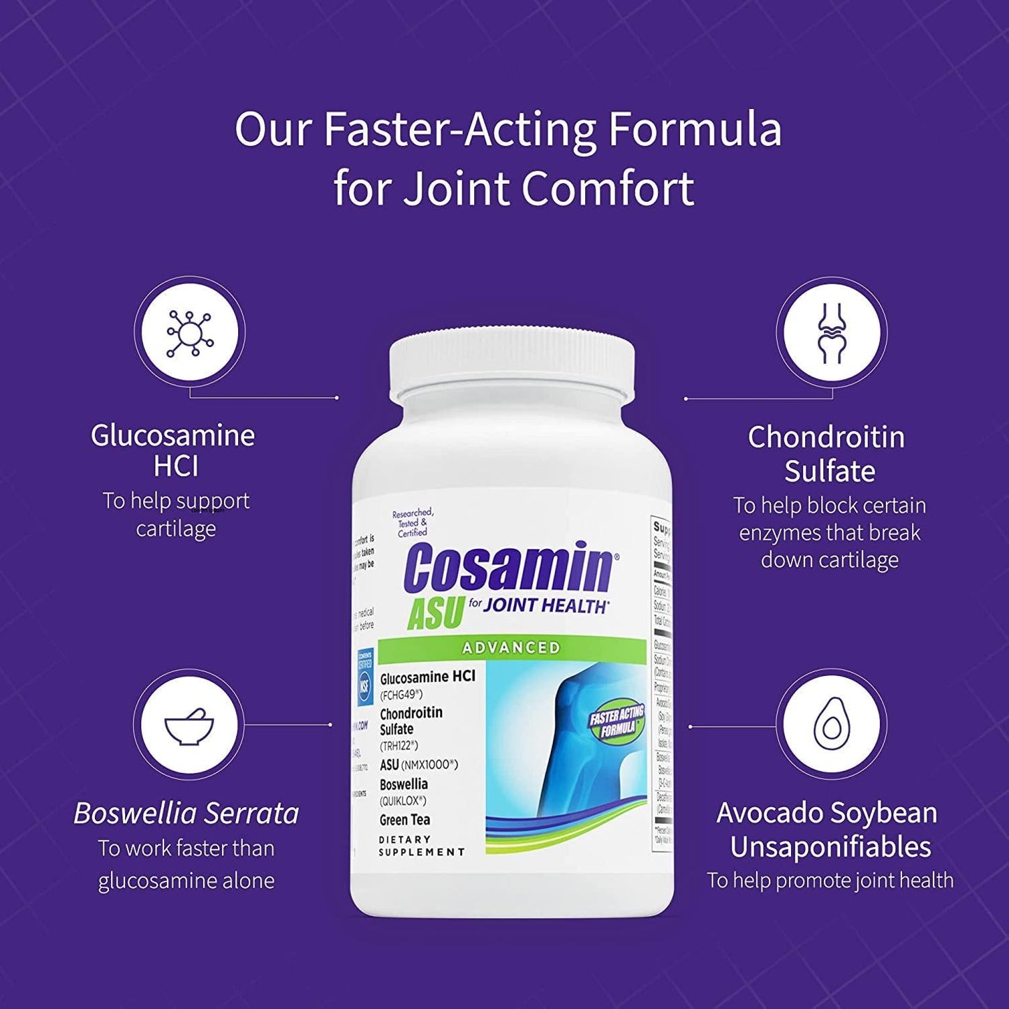 Cosamin ASU Joint Health Supplement 180 Caps, New and Improved Formula Features Glucosamin Hcl, Chondroitin Sulfate, Asu, and Akba