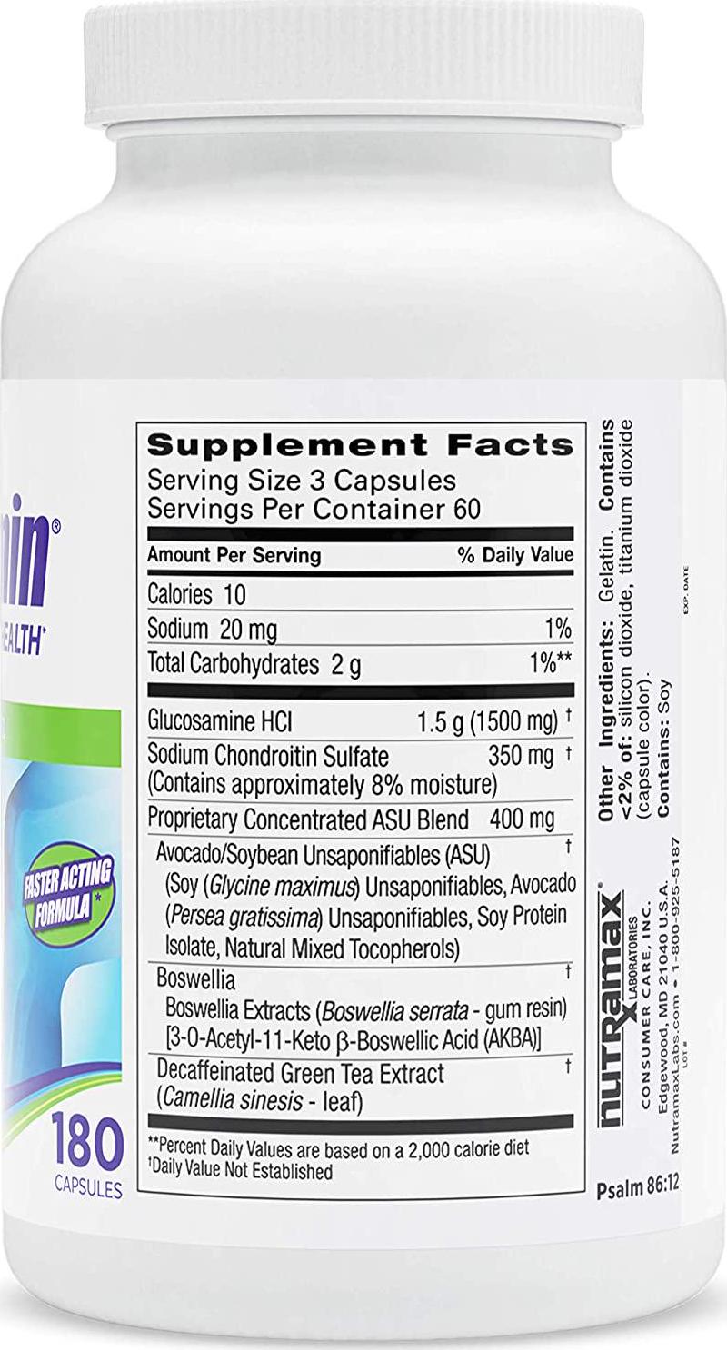 Cosamin ASU Joint Health Supplement 180 Caps, New and Improved Formula Features Glucosamin Hcl, Chondroitin Sulfate, Asu, and Akba
