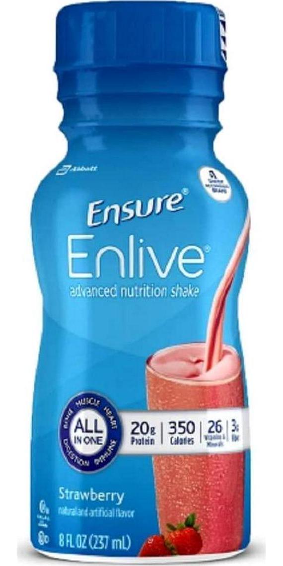 Count of 24 Ensure Enlive Strawberry Oral supplement 8 oz Bottle