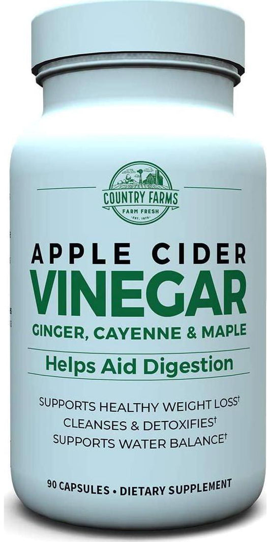 Country Farms Apple Cider Vinegar Capsules, with Ginger, Cayenne and Maple, Helps Aid Digestion, Supports Healthy Weight Loss, Cleanses and Detoxifies, Supports Water Balance, 90 Count, 90 Servings