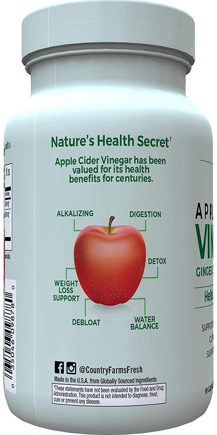 Country Farms Apple Cider Vinegar Capsules, with Ginger, Cayenne and Maple, Helps Aid Digestion, Supports Healthy Weight Loss, Cleanses and Detoxifies, Supports Water Balance, 90 Count, 90 Servings