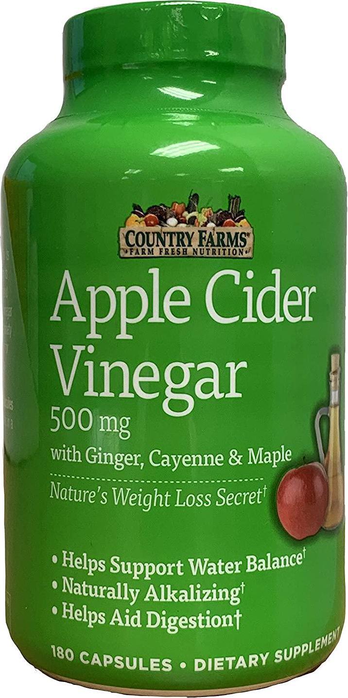 Country Farms Apple Cider Vinegar Gummies Helps Support Water Balance, Naturally Alkalizing, 180 Capsules, 180 Count