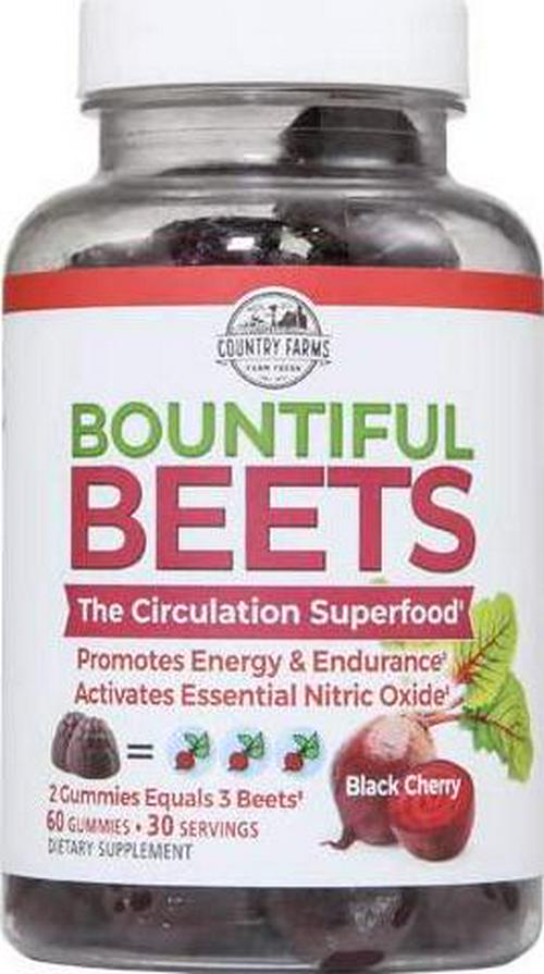 Country Farms Bountiful Beets Gummies, Circulation Superfood, Promotes Energy and Endurance, 30 Servings, White, 60 Count