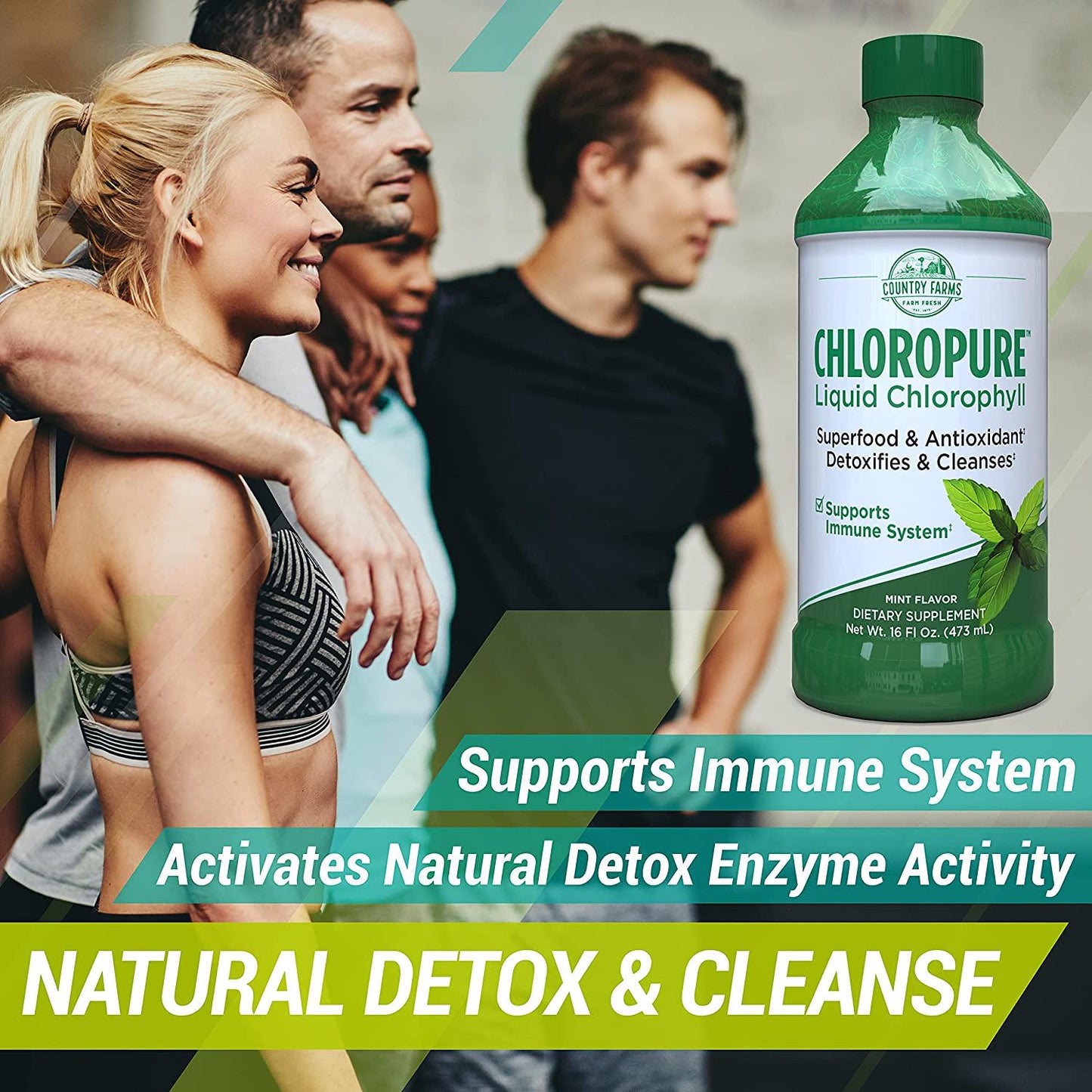 Country Farms Chloropure Liquid Chlorophyll, Superfood and Antioxidant, Mint Flavor, 16 Fl Ounce, 16 Servings