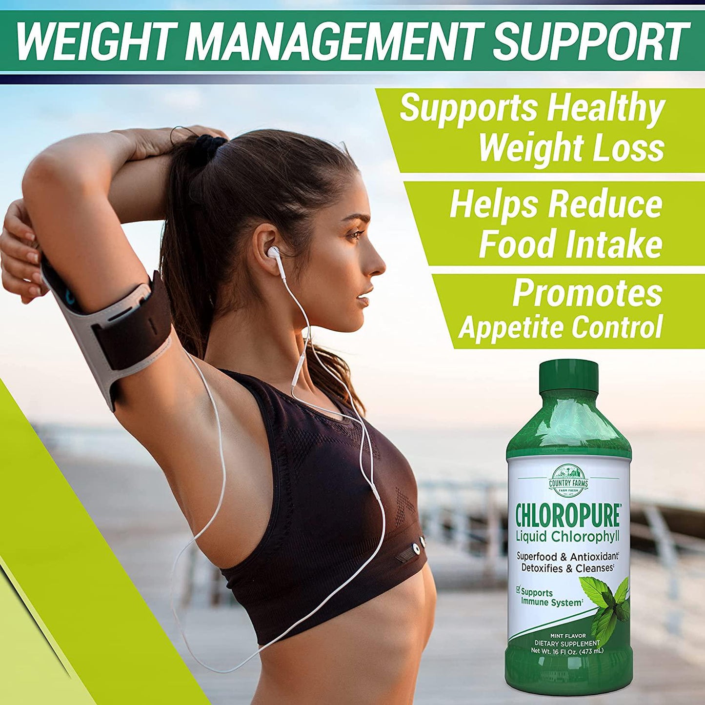 Country Farms Chloropure Liquid Chlorophyll, Superfood and Antioxidant, Mint Flavor, 16 Fl Ounce, 16 Servings