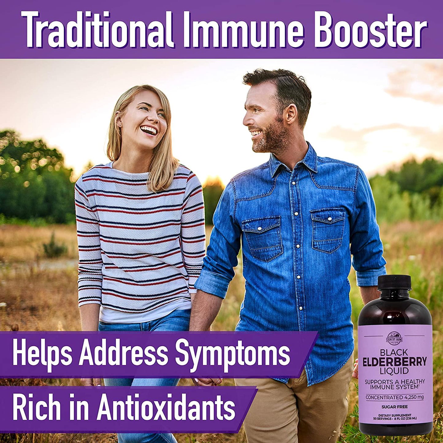 Country Farms Country Farms Elderberry Liquid, Supports A Healthy Immune System, Sugar Free, 8fl Oz. 50 Servings, 8 Fl Oz