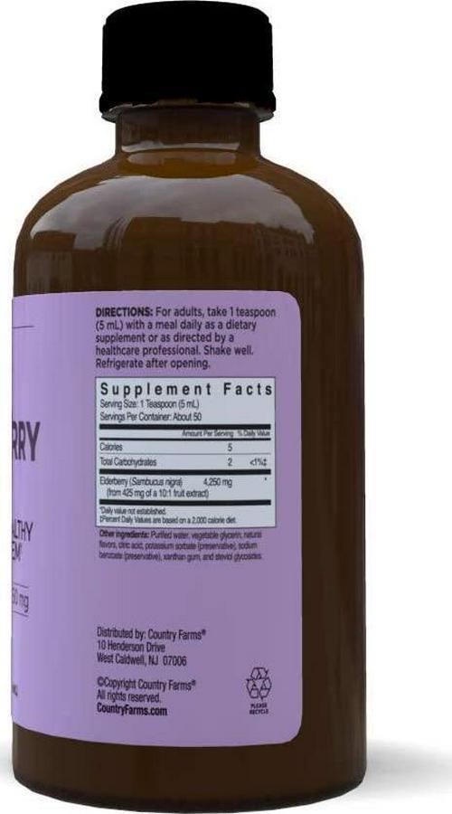 Country Farms Country Farms Elderberry Liquid, Supports A Healthy Immune System, Sugar Free, 8fl Oz. 50 Servings, 8 Fl Oz