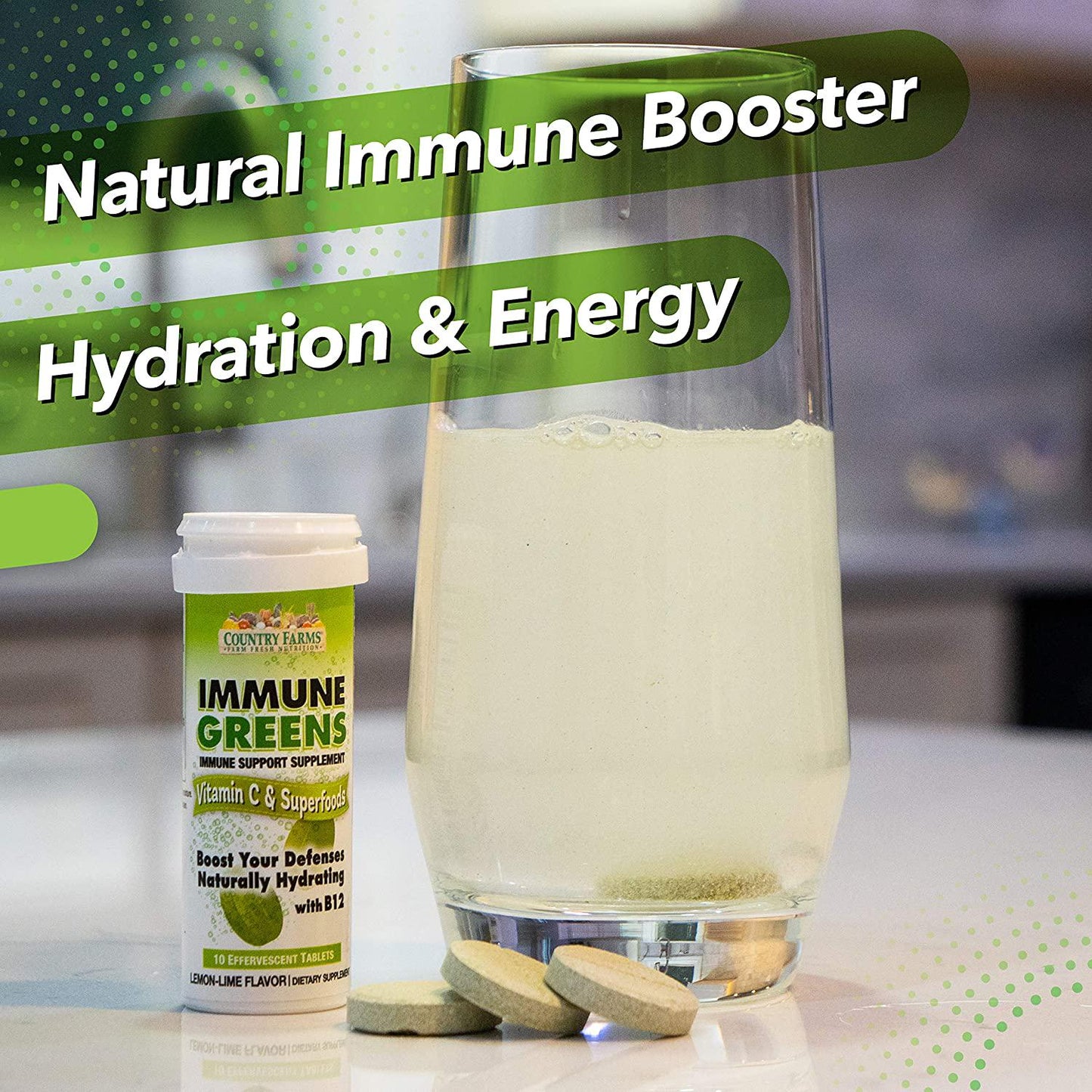 Country Farms Immune Greens, Vitamin C and Superfoods, 10 Servings, (Pack Of 12), 12 Count