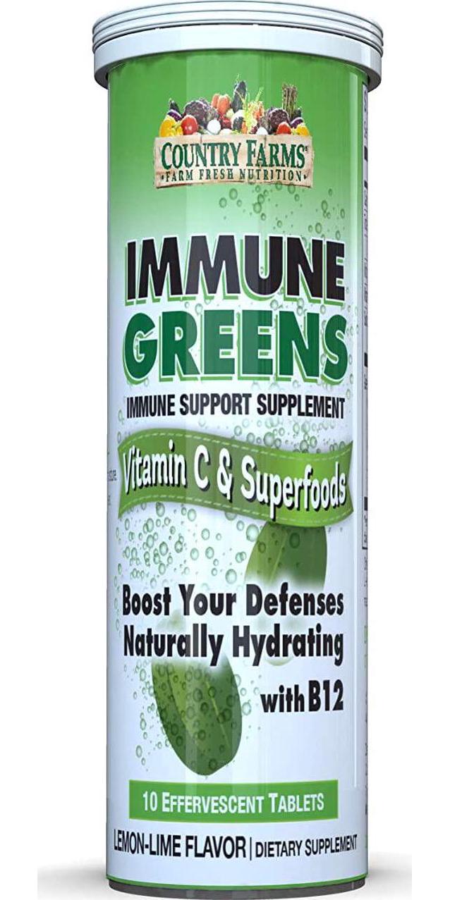 Country Farms Immune Greens, Vitamin C and Superfoods, 10 Servings, (Pack Of 12), 12 Count
