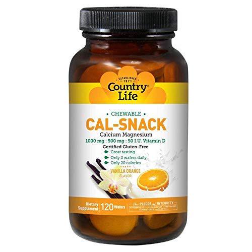Country Life Cal-Snack Chewable Calcium With Magnesium 1000mg:500mg:50 I.U.Vitamin D(milk free)(vinilla orange flavor), 120-Wafers
