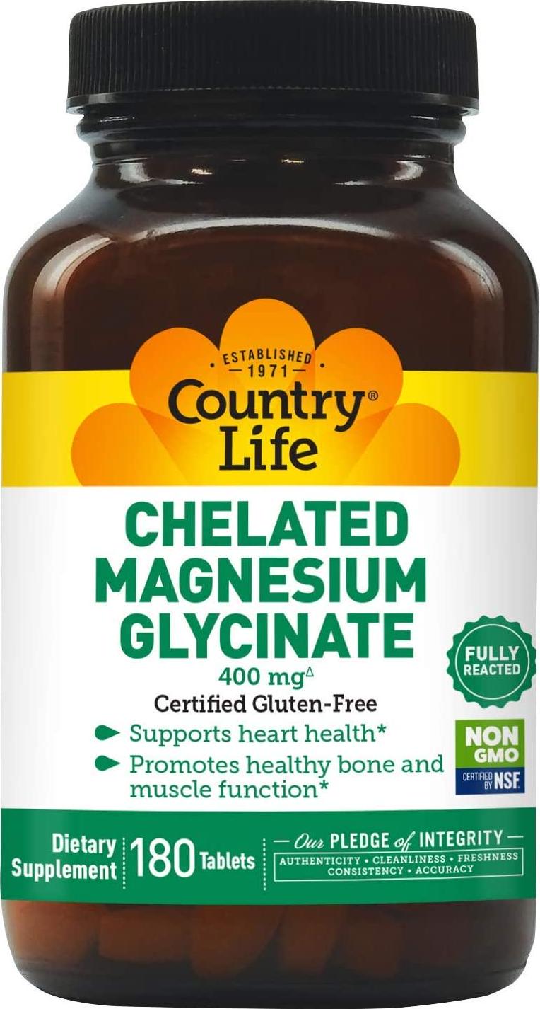 Country Life Chelated Magnesium Glycinate 400 mg. - 180 Tablets