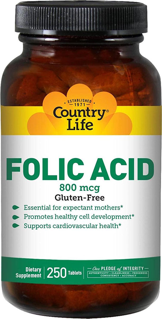 Country Life Folic Acid - 800 mcg - 250 Tablets