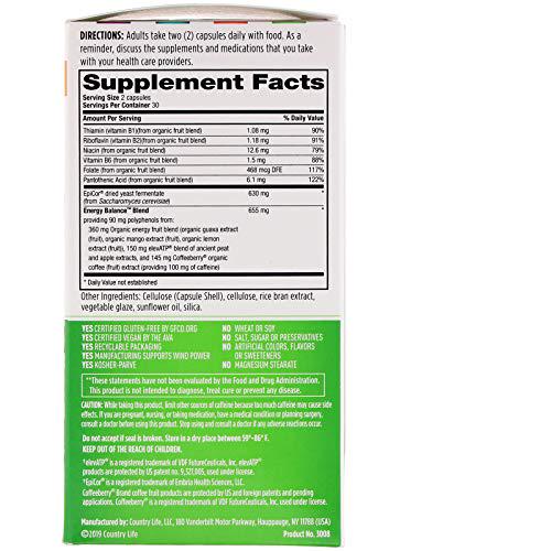 Country Life Gut Connection - Energy Balance - 60 ct - Help Improve Microbiome Health - Increases Clean Clear Energy - Supports Alertness