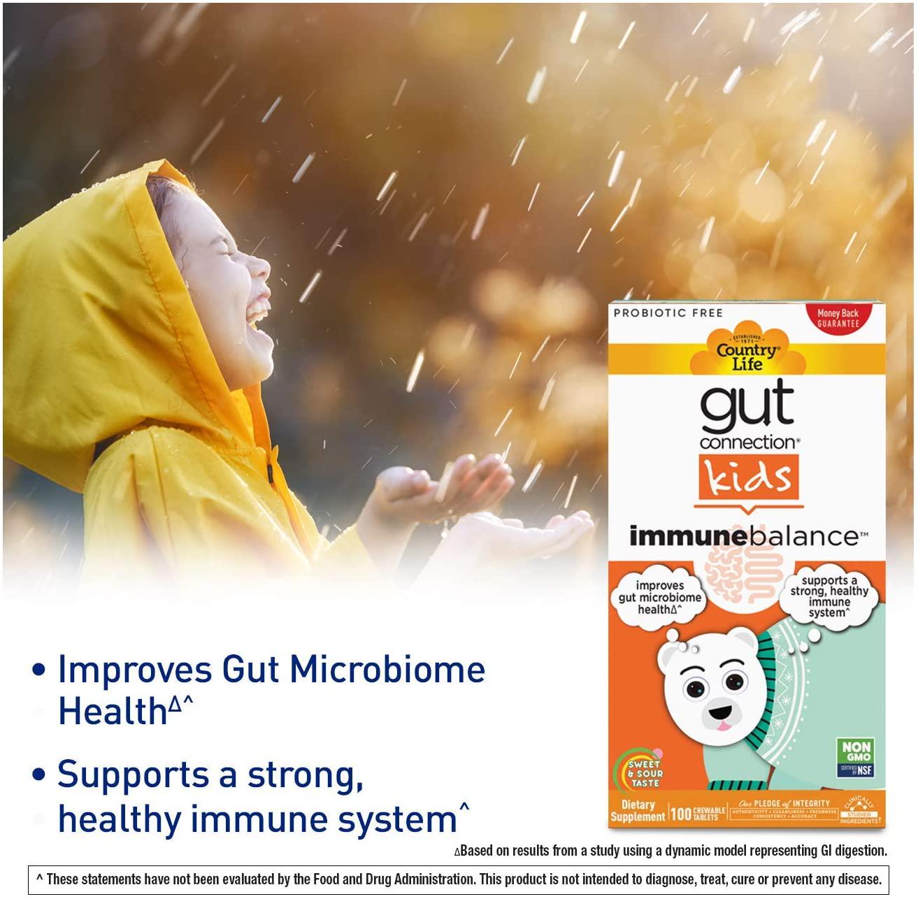 Country Life, Gut Connection Kids – Immune Balance, Improves Gut Microbiome Health and Supports a Healthy Immune System, 100 Chewable Tablets.