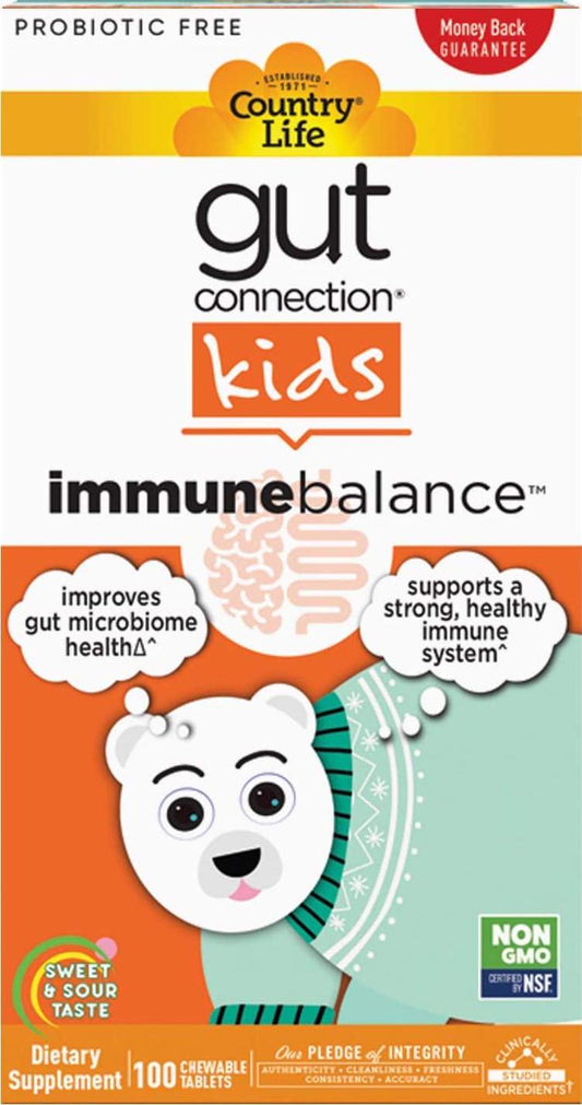 Country Life, Gut Connection Kids – Immune Balance, Improves Gut Microbiome Health and Supports a Healthy Immune System, 100 Chewable Tablets.