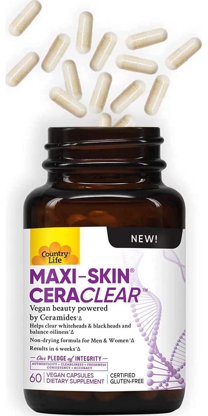 Country Life Maxi-Skin CeraClear Vegan Ceramides Clinical Strength - Helps Clear Whiteheads and blackheads Results in 6 Weeks*